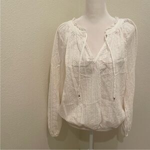 Lovestitch White Boho Embroidered Peasant Top Size L